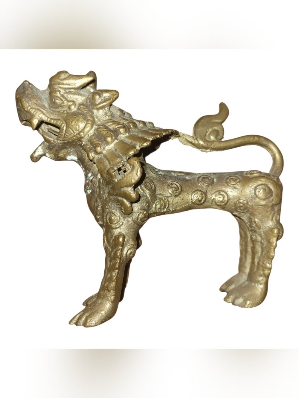 Vintage Cast Brass Asian Guardian Mythical Lion Sculpture